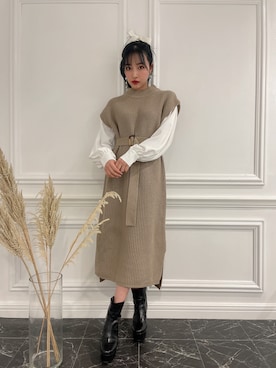 「ANDGEEBEE（アンジービー）のアイテム（シューズ）」を使った、村瀬紗英さん（レディース・159cm）の冬コーディネート