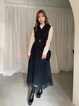 「ANDGEEBEE（アンジービー）のアイテム（その他トップス）」を使った、村瀬紗英さん（レディース・159cm）の秋コーディネート