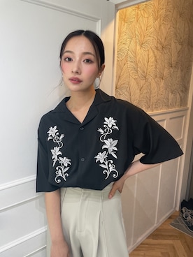 「ANDGEEBEE（アンジービー）のアイテム（シャツ/ブラウス）」を使った、村瀬紗英さん（レディース・159cm）の夏コーディネート