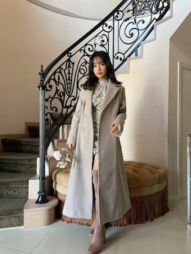 「ANDGEEBEE（アンジービー）のアイテム（チェスターコート）」を使った、村瀬紗英さん（レディース・159cm）の春コーディネート
