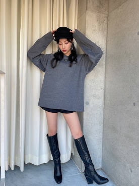「ANDGEEBEE（アンジービー）のアイテム（帽子）」を使った、村瀬紗英さん（レディース・159cm）の冬コーディネート