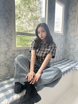 「ANDGEEBEE（アンジービー）のアイテム（シャツ/ブラウス）」を使った、村瀬紗英さん（レディース・159cm）の夏コーディネート