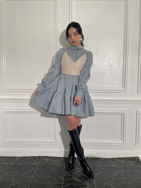 「ANDGEEBEE（アンジービー）のアイテム（シャツワンピース）」を使った、村瀬紗英さん（レディース・159cm）の春コーディネート