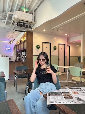 「ANDGEEBEE（アンジービー）のアイテム（Tシャツ/カットソー）」を使った、村瀬紗英さん（レディース・159cm）の秋コーディネート