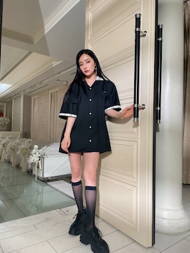 「ANDGEEBEE（アンジービー）のアイテム（シャツ/ブラウス）」を使った、村瀬紗英さん（レディース・159cm）の春コーディネート