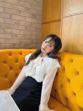 「ANDGEEBEE（アンジービー）のアイテム（シャツ/ブラウス）」を使った、村瀬紗英さん（レディース・159cm）の春コーディネート