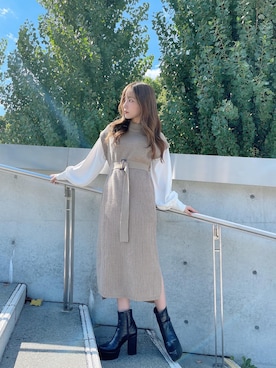 「ANDGEEBEE（アンジービー）のアイテム（シューズ）」を使った、村瀬紗英さん（レディース・159cm）の冬コーディネート