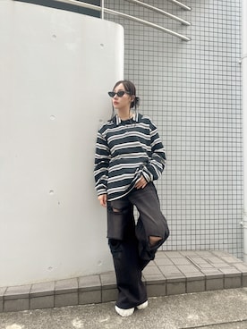 「アイテム（ポロシャツ）」を使った、村瀬紗英さん（レディース・159cm）の秋コーディネート