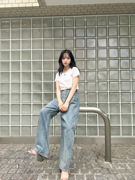 「ANDGEEBEE（アンジービー）のアイテム（Tシャツ/カットソー）」を使った、村瀬紗英さん（レディース・159cm）の秋コーディネート