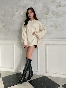 「ANDGEEBEE（アンジービー）のアイテム（スウェット）」を使った、村瀬紗英さん（レディース・159cm）の冬コーディネート