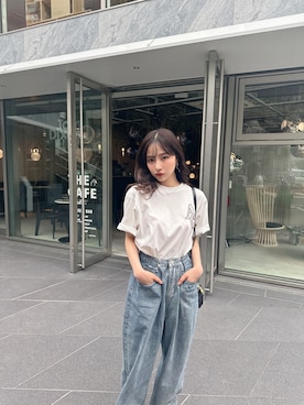 「ANDGEEBEE（アンジービー）のアイテム（Tシャツ/カットソー）」を使った、村瀬紗英さん（レディース・159cm）の夏コーディネート