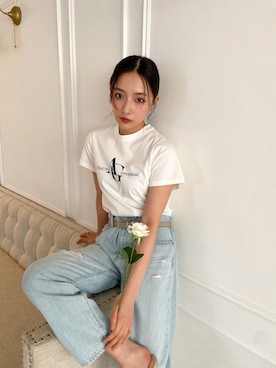 「ANDGEEBEE（アンジービー）のアイテム（Tシャツ/カットソー）」を使った、村瀬紗英さん（レディース・159cm）の夏コーディネート