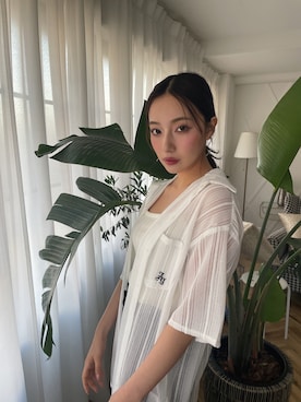 「ANDGEEBEE（アンジービー）のアイテム（シャツ/ブラウス）」を使った、村瀬紗英さん（レディース・159cm）の夏コーディネート