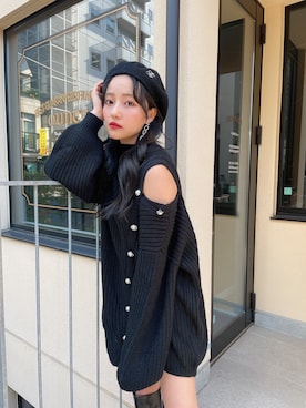 「ANDGEEBEE（アンジービー）のアイテム（ハンチング/ベレー帽）」を使った、村瀬紗英さん（レディース・159cm）の冬コーディネート