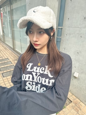 「ANDGEEBEE（アンジービー）のアイテム（キャップ）」を使った、村瀬紗英さん（レディース・159cm）の冬コーディネート