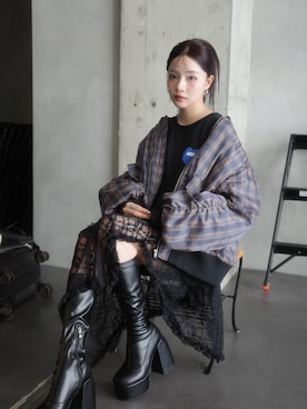 「ANDGEEBEE（アンジービー）のアイテム（Tシャツ/カットソー）」を使った、村瀬紗英さん（レディース・159cm）の秋コーディネート