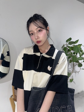 「アイテム（ポロシャツ）」を使った、村瀬紗英さん（レディース・159cm）の秋コーディネート