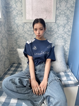 「ANDGEEBEE（アンジービー）のアイテム（Tシャツ/カットソー）」を使った、村瀬紗英さん（レディース・159cm）の夏コーディネート