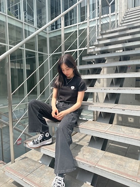 「ANDGEEBEE（アンジービー）のアイテム（Tシャツ/カットソー）」を使った、村瀬紗英さん（レディース・159cm）の夏コーディネート