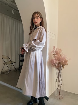 「ANDGEEBEE（アンジービー）のアイテム（トレンチコート）」を使った、村瀬紗英さん（レディース・159cm）の秋コーディネート