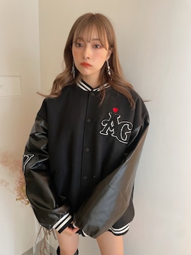 「ANDGEEBEE（アンジービー）のアイテム（スタジャン）」を使った、村瀬紗英さん（レディース・159cm）の冬コーディネート