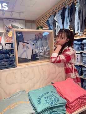 「American Eagle（アメリカンイーグル）のアイテム（ジャケット/アウター）」を使った、村瀬紗英さん（レディース・159cm）の春コーディネート