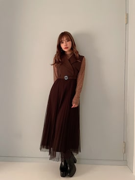 「ANDGEEBEE（アンジービー）のアイテム（その他トップス）」を使った、村瀬紗英さん（レディース・159cm）の秋コーディネート
