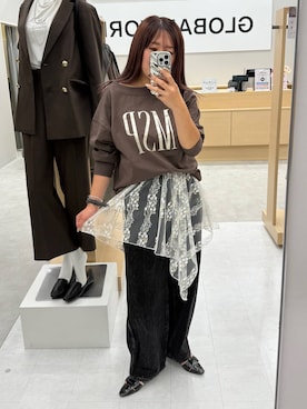 「GLOBAL WORK（グローバルワーク）のGOODデニムバギーパンツ/498388（デニムパンツ）」を使った、rumi.さん（レディース・160cm）の秋コーディネート