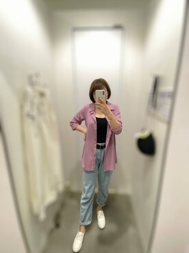 「OB designのアイテム（シャツ/ブラウス、ピンク系）」を使った、완의정さん（レディース・165cm）の春コーディネート