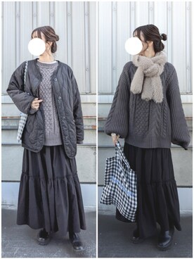 「DISCOAT（ディスコート）のアイテム（ジャケット/アウター）」を使った、y + aさん（レディース・160cm）の冬コーディネート