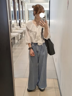 「GLOBAL WORK（グローバルワーク）のステンレスプレート2連ネックレス/668222（ネックレス、シルバー系）」を使った、y + aさん（レディース・160cm）の秋コーディネート