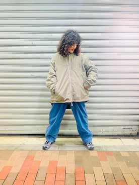「リバーシブル」｜「アイテム（MA-1）」を使った、さゆるゆるさん（レディース・155cm）の秋コーディネート