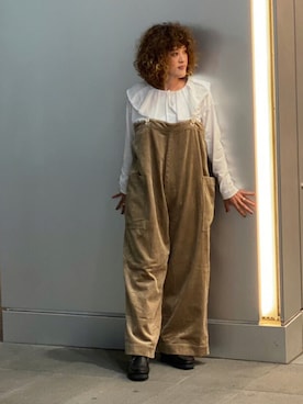 「MANASTASH（マナスタッシュ）のアイテム（オールインワン・サロペット）」を使った、さゆるゆるさん（レディース・155cm）の秋コーディネート