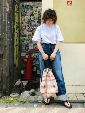 「MANASTASH（マナスタッシュ）のアイテム（バッグ）」を使った、さゆるゆるさん（レディース・155cm）の夏コーディネート