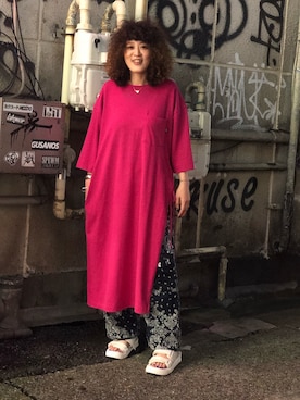 「MANASTASH（マナスタッシュ）のアイテム（ワンピース/ドレス）」を使った、さゆるゆるさん（レディース・155cm）の春コーディネート