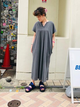 「MANASTASH（マナスタッシュ）のアイテム（ワンピース/ドレス）」を使った、さゆるゆるさん（レディース・155cm）の夏コーディネート