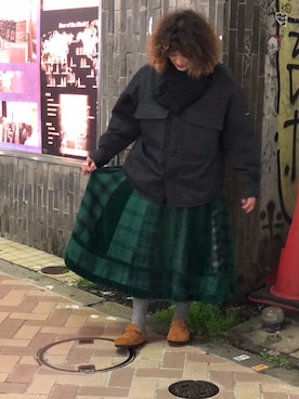 「MANASTASH（マナスタッシュ）のアイテム（ブルゾン）」を使った、さゆるゆるさん（レディース・155cm）の秋コーディネート