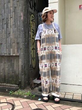 「MANASTASH（マナスタッシュ）のアイテム（オールインワン・サロペット）」を使った、さゆるゆるさん（レディース・155cm）の夏コーディネート