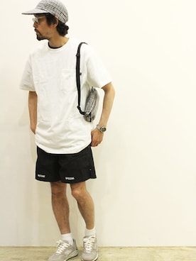 「ポケットＴシャツ」｜「アイテム（キャップ）」を使った、nakajiさん（メンズ・168cm）の夏コーディネート