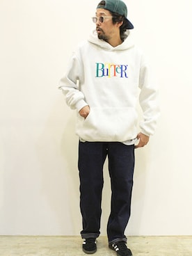 「NECESSARY or UNNECESSARY（ネセサリーオアアンネセサリー）のアイテム（パンツ）」を使った、nakajiさん（メンズ・168cm）の秋コーディネート