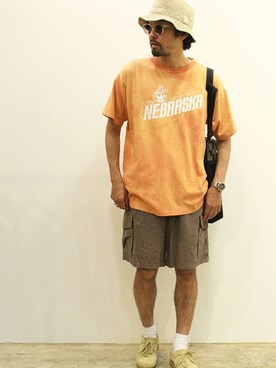 「Eddie Bauer（エディーバウアー）のアイテム（カーゴパンツ）」を使った、nakajiさん（メンズ・168cm）の夏コーディネート