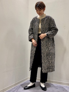「Bou Jeloud（ブージュルード）のアイテム（ノーカラーコート）」を使った、ウエダマナミさん（レディース・167cm）の秋コーディネート
