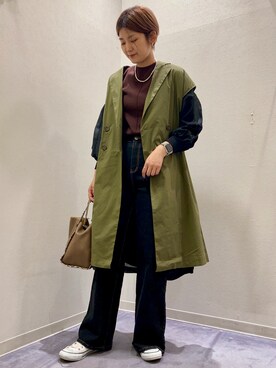 「Bou Jeloud（ブージュルード）のアイテム（ノーカラーコート）」を使った、ウエダマナミさん（レディース・167cm）の夏コーディネート