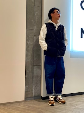 「アイテム（ベスト）」を使った、オタクジさん（メンズ・177cm）の冬コーディネート