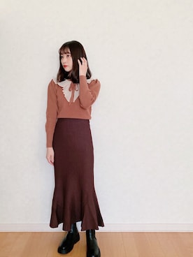 「GRL（グレイル）のニットマーメイドスカート（スカート）」を使った、𝘮𝘢𝘴𝘩𝘶さん（レディース・160cm）の冬コーディネート