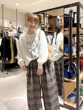 「LOWRYS FARM（ローリーズファーム）のパールタレンネックレス　249411（ネックレス）」を使った、みきてぃ24さん（レディース・158cm）の秋コーディネート