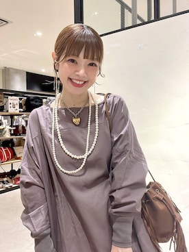 「LOWRYS FARM（ローリーズファーム）のパールタレンネックレス　249411（ネックレス）」を使った、みきてぃ24さん（レディース・158cm）の夏コーディネート