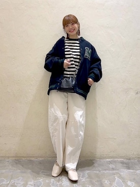 「ナチュラル」｜「アイテム（スタジャン）」を使った、みきてぃ24さん（レディース・158cm）の冬コーディネート