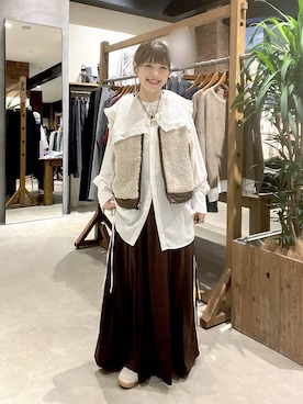 「niko and...（ニコアンド）のアソートダブルZIPファーベスト（ベスト、ブラウン系）」を使った、みきてぃ24さん（レディース・158cm）の秋コーディネート