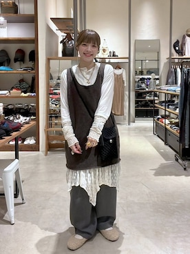 「niko and...（ニコアンド）の2WAYストレッチレーススカートワンピース（ワンピース、ベージュ系）」を使った、みきてぃ24さん（レディース・158cm）の秋コーディネート